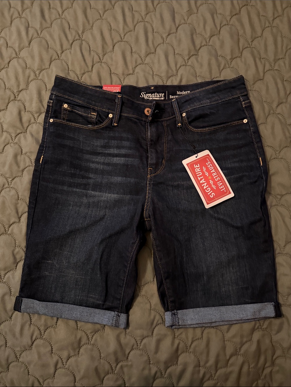 Signature by Levi Strauss Dark Indigo Rolled Cuff Denim Bermuda Shorts